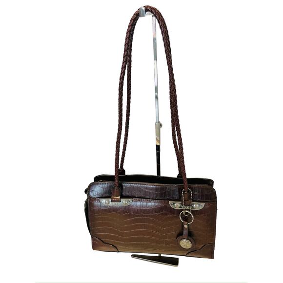 Bueno Faux Leather Medium Alligator Print Embossed Satchel Shoulder Brown - Picture 2 of 10